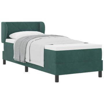 Vidaxl Postelja z vzmetnico z vzglavjem Temno zelena 80 x 200 cm Žamet