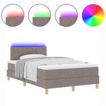 Vidaxl LED Box Spring Postelja z vzmetnico Taupe 120 x 200 cm blago