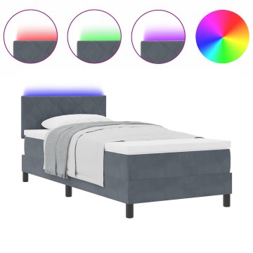 Vidaxl LED Box Spring Postelja Temno siva 90 x 200 cm Žamet