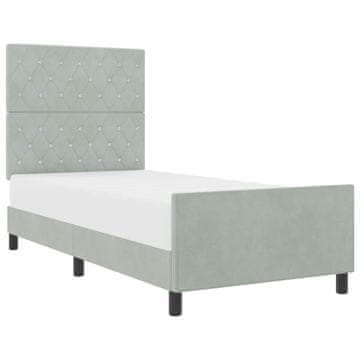 Vidaxl Postelja z vzmetnico z vzglavjem Svetlo siva 100 x 200 cm Žamet