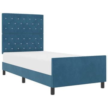 Vidaxl Postelja z vzmetnico z vzglavjem Temno modra 90 x 200 cm Žamet