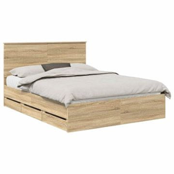Vidaxl Konstrukcija postelje s predalom Sonoma hrast 150 x 200 cm