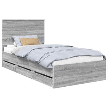 Vidaxl Konstrukcija postelje s predalom Siva Sonoma 100 x 200 cm