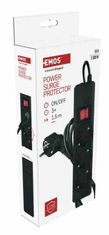 Emos P54214 prenapetostna zaščita – 3 vtičnice, 1,5 m, črna