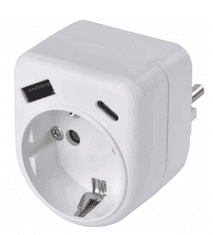 Emos P0075 razdelilec 1×, 1×USB-A+1×USB-C, bela