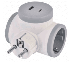 Emos P0077PD razdelilec 2×, 1×USB-A+1×USB-C, belo-sivo