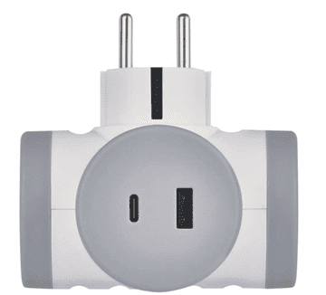 Emos P0077PD razdelilec 2×, 1×USB-A+1×USB-C, belo-sivo