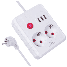Maclean Razdelilec podaljšek MCE388W s 2 vtičnicami + 3xUSB, 3m, bel