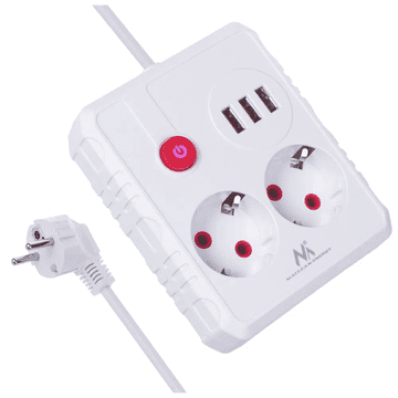 Maclean Razdelilec podaljšek MCE388W s 3 vtičnicami + 3xUSB, 3m, bel