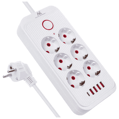 Maclean Razdelilec podaljšek MCE389W s 6 vtičnicami + 4xUSB, 1.5m, bel
