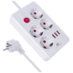 Maclean Razdelilec podaljšek MCE393W s 4 vtičnicami + 3xUSB, 3m, bel