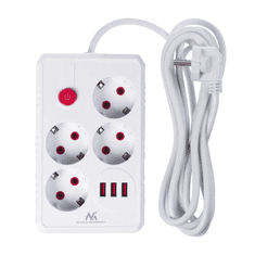 Maclean Razdelilec podaljšek MCE393W s 4 vtičnicami + 3xUSB, 3m, bel