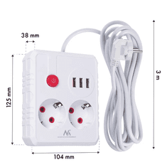 Maclean Razdelilec podaljšek MCE388W s 2 vtičnicami + 3xUSB, 3m, bel