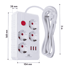 Maclean Razdelilec podaljšek MCE393W s 4 vtičnicami + 3xUSB, 3m, bel