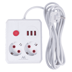 Maclean Razdelilec podaljšek MCE388W s 2 vtičnicami + 3xUSB, 3m, bel