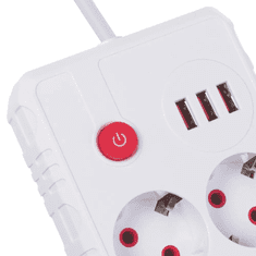 Maclean Razdelilec podaljšek MCE388W s 2 vtičnicami + 3xUSB, 3m, bel