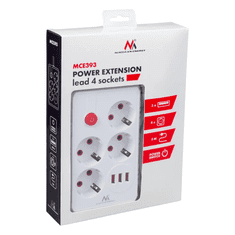 Maclean Razdelilec podaljšek MCE393W s 4 vtičnicami + 3xUSB, 3m, bel
