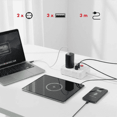 Maclean Razdelilec podaljšek MCE388W s 2 vtičnicami + 3xUSB, 3m, bel