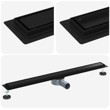 Vidaxl Tuš odtok 2-v-1 z 360° sifonom Črna 90 cm Nerjaveče jeklo 304