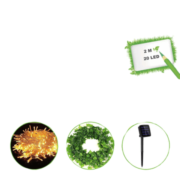 Nikcorp Solarna LED svetlobna veriga v obliki bršljana, 2 m, 20 LED lučk, umetna girlanda za dekoracijo vrta in balkona