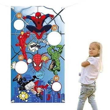 Nikcorp Arkada igra metanje na cilj z vrečkami Superjunaki | Velik transparent za otroke za notranjo in zunanjo uporabo 80x140 cm