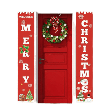 Nikcorp Božični transparent za vrata Merry Christmas | Rdeča viseča dekoracija za vhod, verando ali teraso, 35x188 cm, 2 kosa