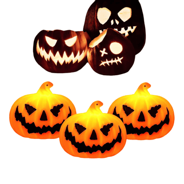 Nikcorp LED okrasne lučke za noč čarovnic, 3 kosi | Svetleče buče na baterije, topla bela svetloba, notranja in zunanja uporaba