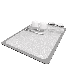 Nikcorp Super vpojna podloga za odcejanje posode 50x40 cm | Hitro sušeča kuhinjska podloga iz diatomejske zemlje, svetlo siva