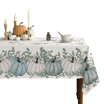 Nikcorp Kvadratni namizni prt 84x84 cm z modrimi bučami in karirastim vzorcem, vodoodporen poliester za kuhinjo in jedilnico