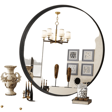 Nikcorp Okroglo stensko ogledalo 81 cm z globokim črnim aluminijastim okvirjem | Kaljeno varnostno steklo za kopalnico in predsobo