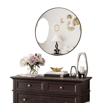 Nikcorp Okroglo stensko ogledalo 60 cm s črnim aluminijastim okvirjem | Moderno ogledalo za kopalnico, dnevno sobo, predsobo