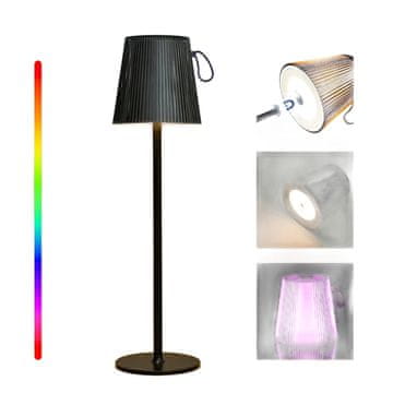 Nikcorp Brezžična LED namizna svetilka črna, vodoodporna IP54, nastavljiva višina, RGB osvetlitev in upravljanje na dotik