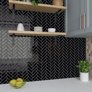 Nikcorp Samolepilne 3D stenske plošče 30x30 cm črne 20 kosov, vodoodporne nalepke za kuhinjo in kopalnico, vzorec ribja kost