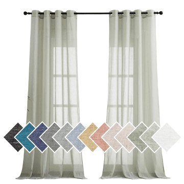 Nikcorp Polprosojne zavese z videzom lanu 245x140 cm, belo-zelene, komplet 2 kosov z obročki za enostavno obešanje
