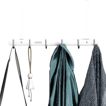 Nikcorp Obešalnik za vrata iz nerjavečega jekla s 6 kljukicami, 43 cm, montaža brez vrtanja, srebrn, nosilnost do 15 kg