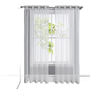 Nikcorp Bele prosojne voal zavese z obročki 260x140 cm, komplet 2 kosov za spalnico ali dnevno sobo, lahkotne in elegantne