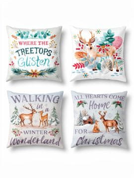 Nikcorp Komplet 4 božičnih prevlek za okrasne blazine 50x50 cm, laneni bombaž, dekoracija za kavč in dnevno sobo, pralno