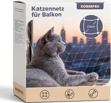 Nikcorp Zaščitna mreža za mačke za balkon in okno 5x5 m | Prozorna varnostna mreža proti padcem in pticam brez vrtanja