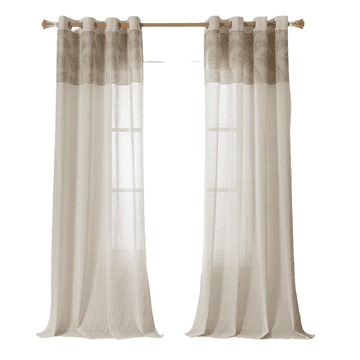 Nikcorp Polprosojne zavese z obročki 260x140 cm, bež, videz lanu z vzorcem listov, boho stil, komplet 2 kosa za dnevno sobo