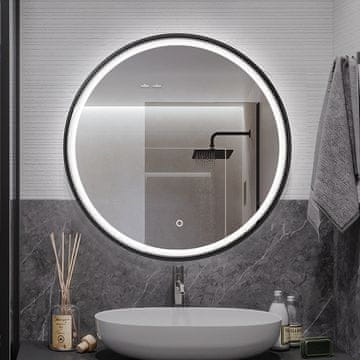 S6 Steklarstvo Šest Okroglo LED ogledalo S614B2 , fi 80cm, s črnim okvirjem, LED kopalniško ogledalo, 3barve LED, antifog