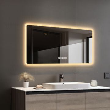 S6 Steklarstvo Šest LED ogledalo S65C, 100x60cm, z uro in temperaturo, 3 barve LED, dimmer, antifog