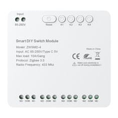 Avatto 4-kanalni stikalni modul ZigBee z breznapetostnim kontaktom DC 32V Avatto ZWSMMD-4-250V