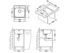 Alveus Pomivalno korito BASIC 140, enojno, vsadno, 465x465x185