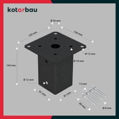 shumee Leseno podnožje za drog, privito v beton, črno jeklo 80x80 mm, 2 kosa
