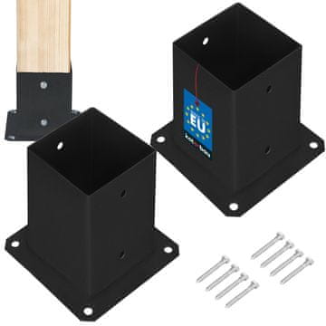 shumee Leseno podnožje za drog, privito v beton, črno jeklo 90x90 mm, 2 kosa