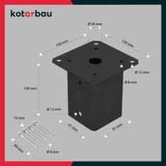 shumee Leseno podnožje za drog, privito v beton, črno jeklo 90x90 mm, 2 kosa