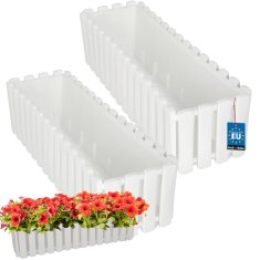 shumee Balkonski cvetlični lonček za ograjo terase rustikalno bel 60 cm 2 kosa