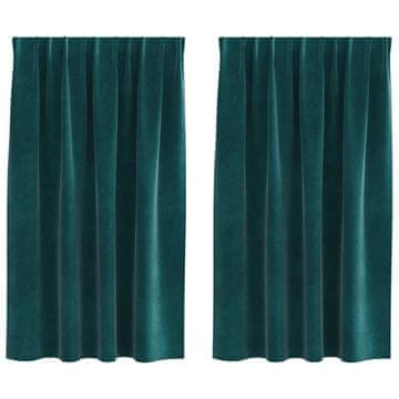 Vidaxl Zavese z zavesami 2 pcs Temno zelena 140 x 140 cm Žamet