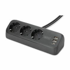 Digitus razdelilec 3x250V 2xUSB TipA TipC 1,5m namizni črn DA-70625