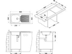 Alveus Pomivalno korito BASIC 60 z odcejalno površino, 860x435